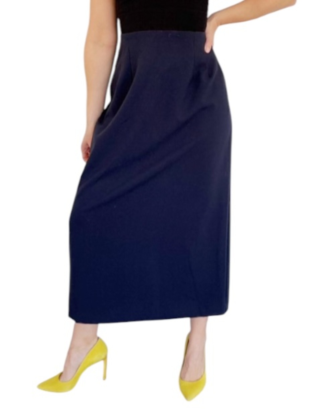 Briggs New York navy blue spandex stretch midi length pencil skirt size 12